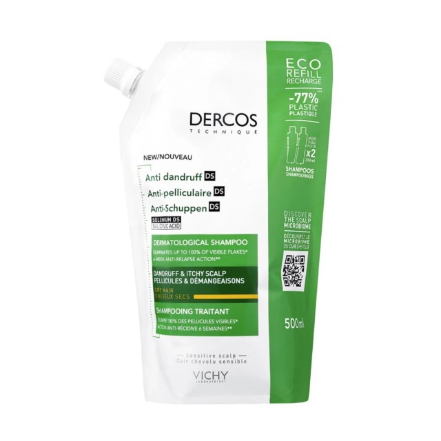 Vichy Dercos Anti-Dandruff Dry Hair Shampoo Refill 500ml (Σαμπουάν Κατά της Ξηρής Πιτυρίδας - Ανταλλ