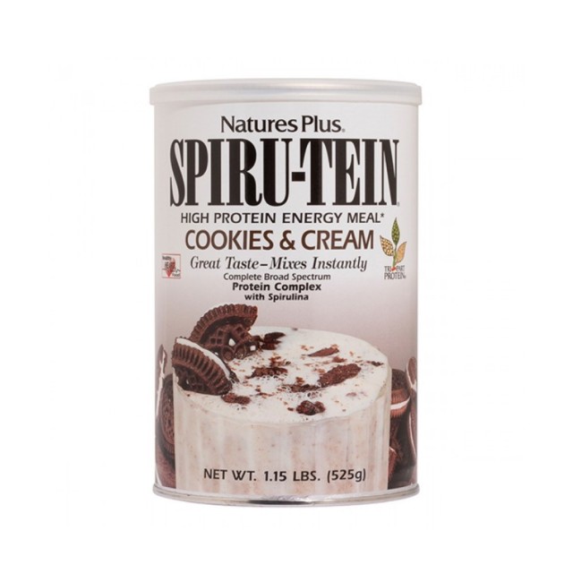 Natures Plus Spiru-Tein High-Protein Energy Meal Cookies and Cream 525gr (Συμπλήρωμα Διατροφής Πλήρους Πρωτεΐνης από Σόγια, Ρύζι, Μπιζέλι & Σπιρουλίνα με Γεύση Μπισκότα & Κρέμα)