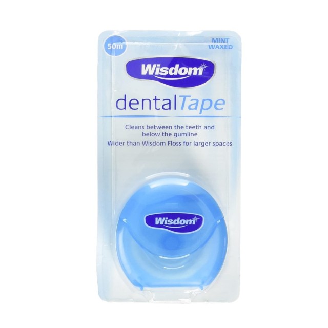 Wisdom Dental Tape Mint Waxed 50m (Κερωμένη Οδοντική Ταινία με Γεύση Μέντας)