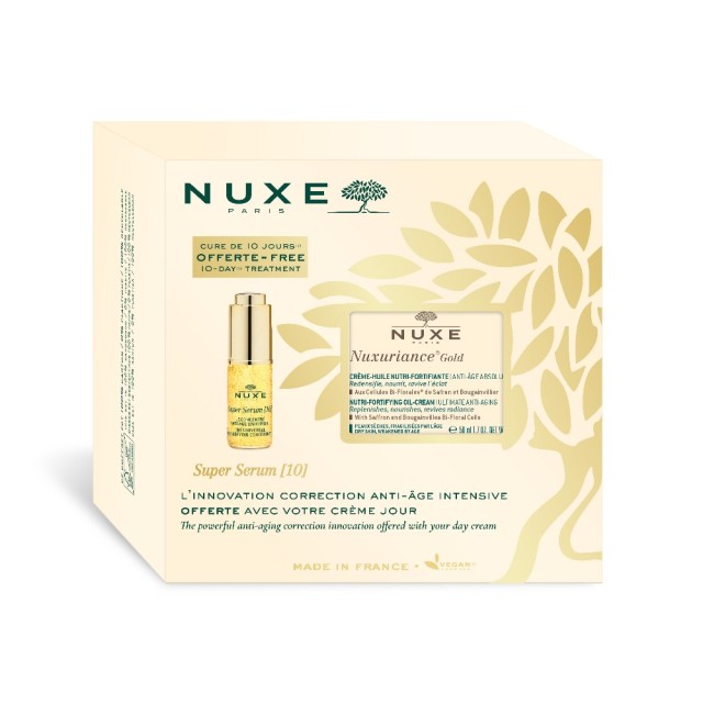 Nuxe SET Nuxuriance Gold Nutri-Fortifying Oil-Cream Day Cream 50ml & ΔΩΡΟ Super Serum [10] 5ml (ΣΕΤ με Αντιρυτιδική Κρέμα Ημέρας για Ώριμη Ξηρή Επιδερμίδα & ΔΩΡΟ Το Απόλυτο Συμπύκνωμα Αντιγήρανσης)