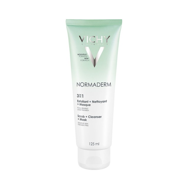 Vichy Normaderm 3 in1 Exfoliant & Nettoyant & Mask 125ml (Μάσκα Καθαρισμού Προσώπου 3 σε 1 για Λιπαρ