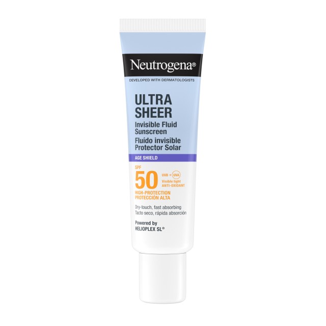 Neutrogena Ultra Sheer Invisible Fluid Age Shield SPF50 50ml (Αντηλιακό Προσώπου Λεπτόρρευστης Υφής για Σκούρες Κηλίδες & Ρυτίδες)