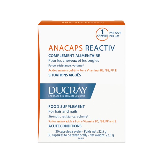 Ducray Anacaps Reactiv 30caps (Συμπλήρωμα Διατροφής Κατά της Αντιδραστικής Τριχόπτωσης)