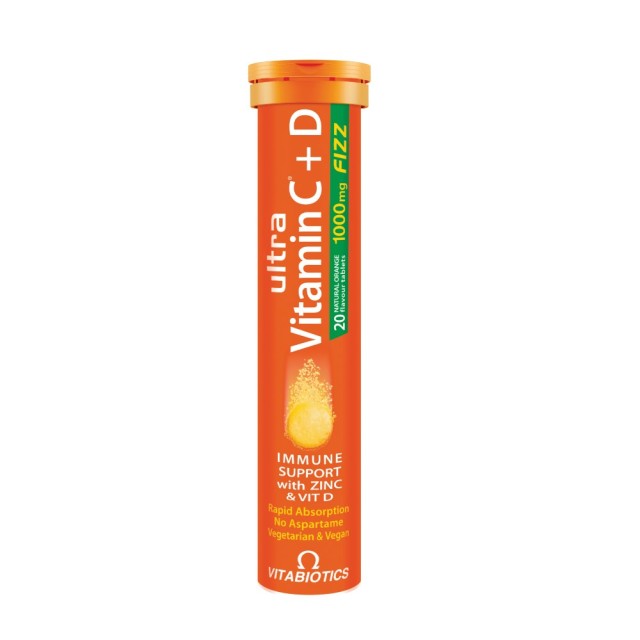 Vitabiotics Ultra Vitamin C+D 20tabs (Συμπλήρωμα Διατροφής με Βιταμίνη C, D & Ψευδάργυρο σε Αναβράζουσες Ταμπλέτες)