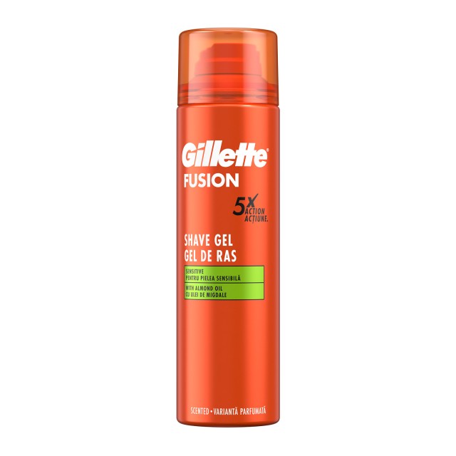Gillette Fusion Shave Gel 5X Action 200ml (Τζελ Ξυρίσματος για Ευαίσθητο Δέρμα)