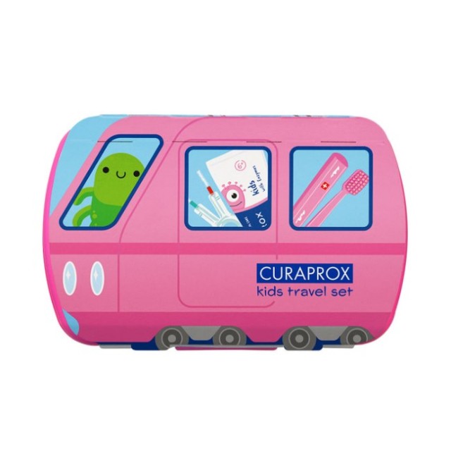 Curaprox Kids Travel Set Pink (Σετ Ταξιδίου Στοματικής Φροντίδας για Παιδιά 6-12 Ετών - Ροζ)