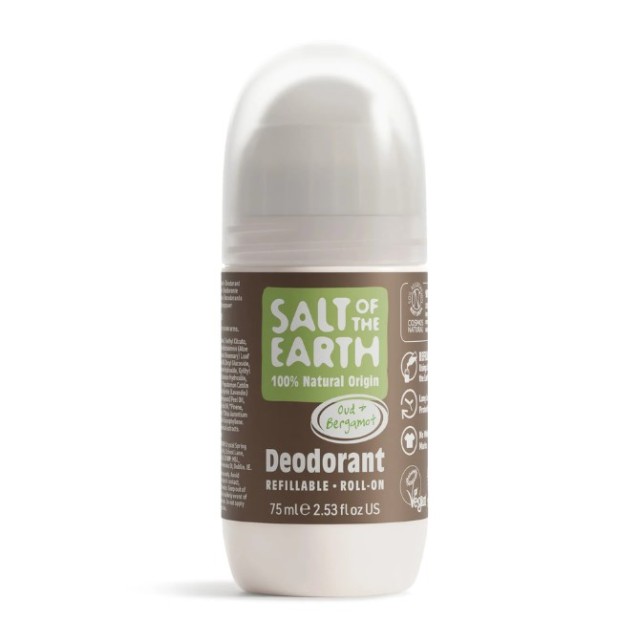 Salt Of The Earth Vegan Refillable Deodorant Roll On Oud & Bergamot 75ml