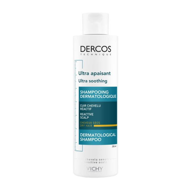 Vichy Dercos Shampoo Ultra Soothing Dry Hair 200ml (Δερμοκαταπραϋντικό Σαμπουάν για το Ευαίσθητο Τριχωτό - Ξηρά Μαλλιά) 