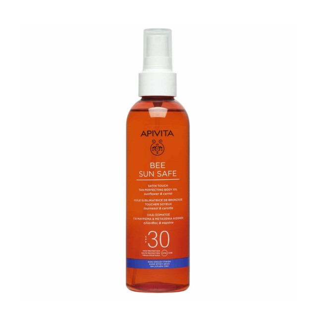 Apivita Bee Sun Safe Satin Touch Tan Perfecting Body Oil SPF30 200ml (Αντηλιακό Λάδι Σώματος για Μαύρισμα)