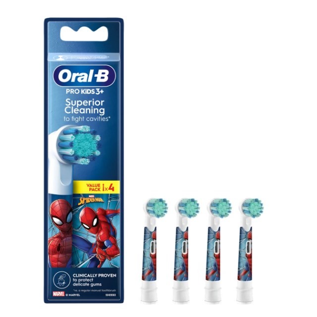 Oral B Kids Spiderman Brush Heads 4τεμ (Ανταλλακτικές Κεφαλές για Παιδική Ηλεκτρική Οδοντόβουρτσα)