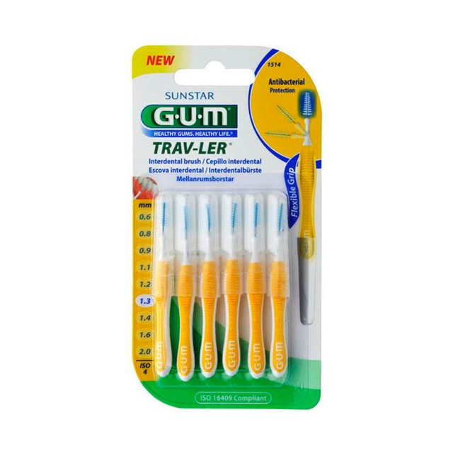 Gum Trav-ler Interdental Brush Μεσοδόντιο Βουρτσάκι Κίτρινο 1,3mm 6 τεμ (1514)