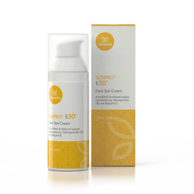 Therapis Sun Pro SPF30+ 50ml (Αντηλιακή Ενυδατική Κρέμα Προσώπου με Υαλουρονικό Οξύ και Βιταμίνη Ε)