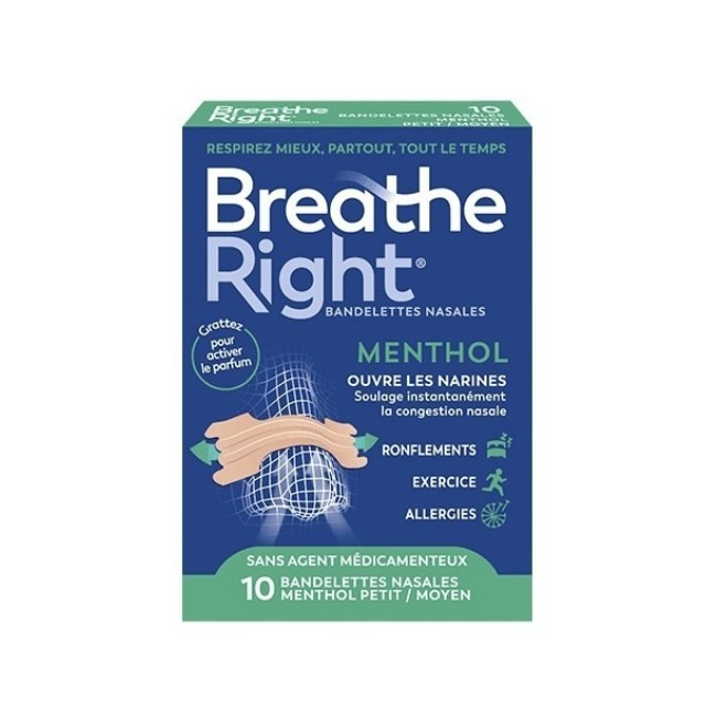 Breathe Right Nasal Strips Menthol 10τεμ (Ρινικές Ταινίες με Μενθόλη για Ανακούφιση από τη Ρινική Συμφόρηση - Μεσαίο Μέγεθος)