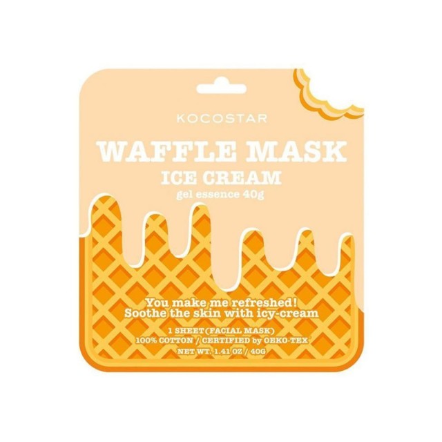 Kocostar Waffle Face Mask Ice Cream 40gr 1τεμ (Εμποτισμένη Καταπραϋντική Μάσκα Προσώπου για Ευαίσθητη Επιδερμίδα)