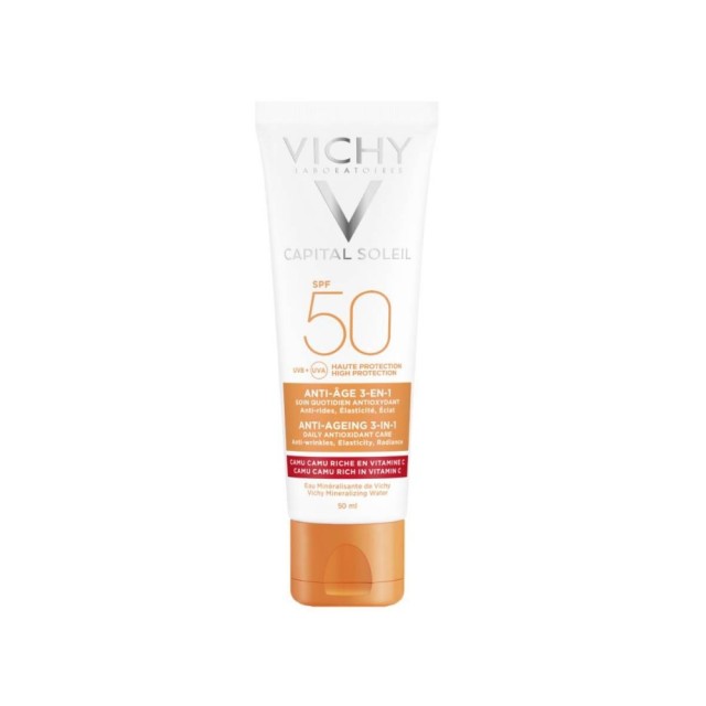 Vichy Capital Soleil Anti-Ageing 3-in1 SPF50 50ml (Αντηλιακή Κρέμα Προσώπου Κατά των Ρυτίδων 3 σε 1)