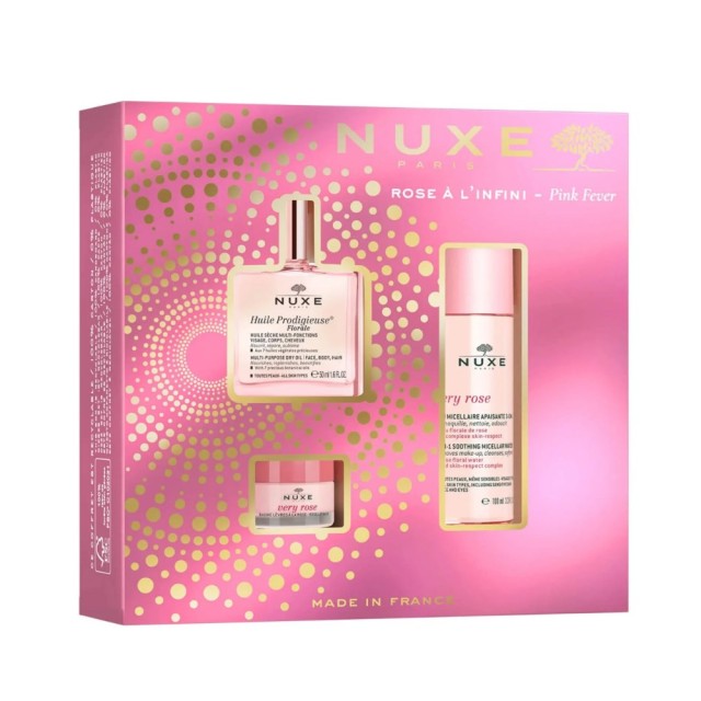 Nuxe Pink Fever SET Huile Prodigieuse Florale 50ml & Very Rose 3-in-1 Soothing Micellar Water 100ml & Very Rose Lip Balm 15gr (ΣΕΤ Περιποίησης με 3 Floral Προϊόντα)