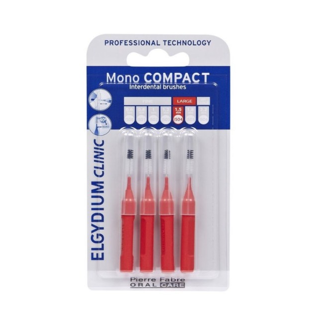 Elgydium Mono Compact Interdental Brushes 1,5mm 4τεμ (Μεσοδόντια Βουρτσάκια Κόκκινα)