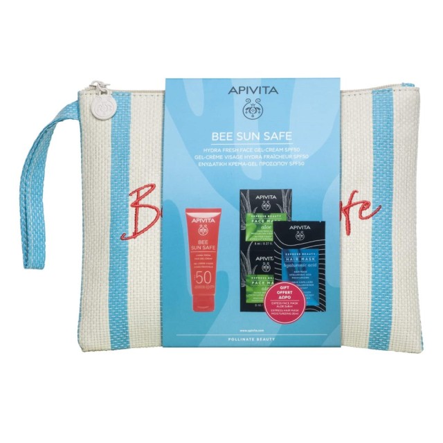 Apivita Bee Sun Safe SET Hydra Fresh Face Gel-Cream SPF50 50ml & ΔΩΡΟ Express Beauty Face Mask Aloe 2x8ml & Hair Mask Hyaluronic Acid 20ml (ΣΕΤ Φροντίδας για Υψηλή Αντηλιακή Προστασία & Ενυδάτωση)