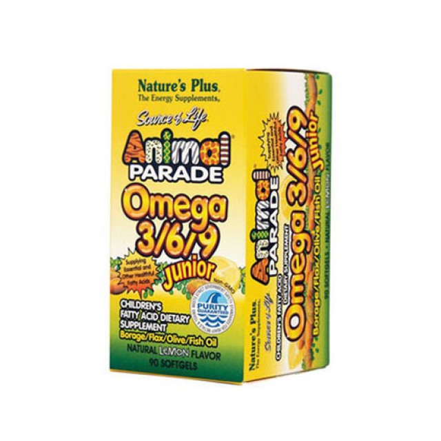 Natures Plus Animal Parade Omega 3 6 9 Junior 90 caps (Λιπαρά Οξέα σε Μαλακές Κάψουλες με Γεύση Λεμόνι)