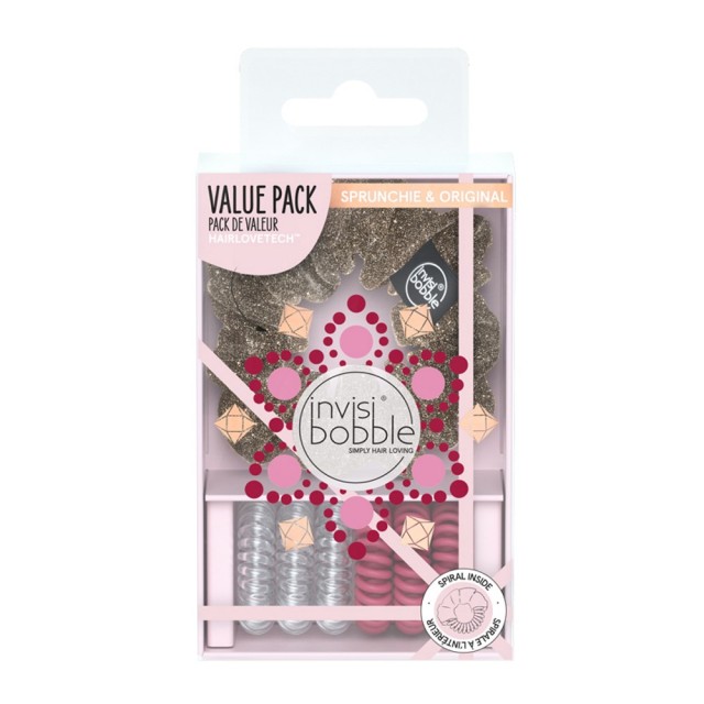 Invisibobble Set British Royal Queen for A Day 7pcs (Σετ με Χρυσό, Κόκκινο & Διάφανο Λαστιχάκι Μαλλιών 7τεμ)