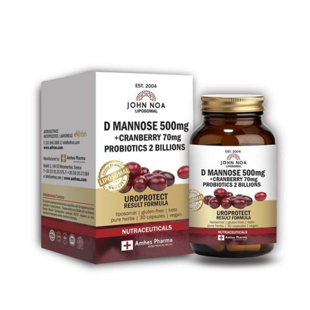 John Noa Liposomal D Mannose 500mg, Cranberry 70mg & Probiotics 2 Billions 30caps (Συμπλήρωμα Διατροφής για την Υγεία του Ουροποιητικού Συστήματος)