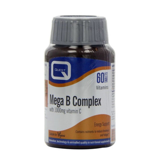 Quest Mega B Complex + Vitamin C 1000mg 60tabs (Συμπλήρωμα Διατροφής με Σύμπλεγμα Βιταμινών Β & Βιταμίνη C για Υποστήριξη του Νευρικού & του Ανοσοποιητικό Συστήματος)