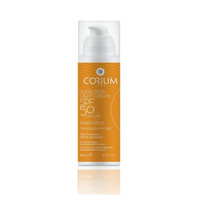 Corium Line Sunscreen Light Cream SPF50 50ml (Αντηλιακή Κρέμα Προσώπου για Πολύ Υψηλή Προστασία & Ματ Όψη)