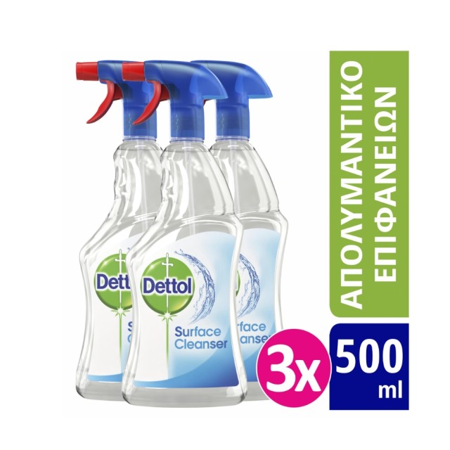 Dettol Surface Cleanser Antibacterial Spray 3x500ml (Απολυμαντικό Spray Γενικού Καθαρισμού Επιφανειών)