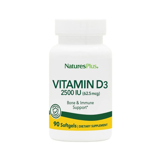 Natures Plus Vitamin D-3 2500iu 90softgels (Ενίσχυση Ανοσοποιητικού - Οστά)