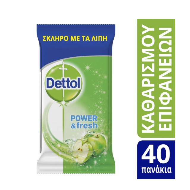 Dettol Cleansing Floor Wipes Green Apple 40pcs (Υγρά Απολυμαντικά Πανάκια Καθαρισμού Επιφανειών Πράσινο Μήλο)