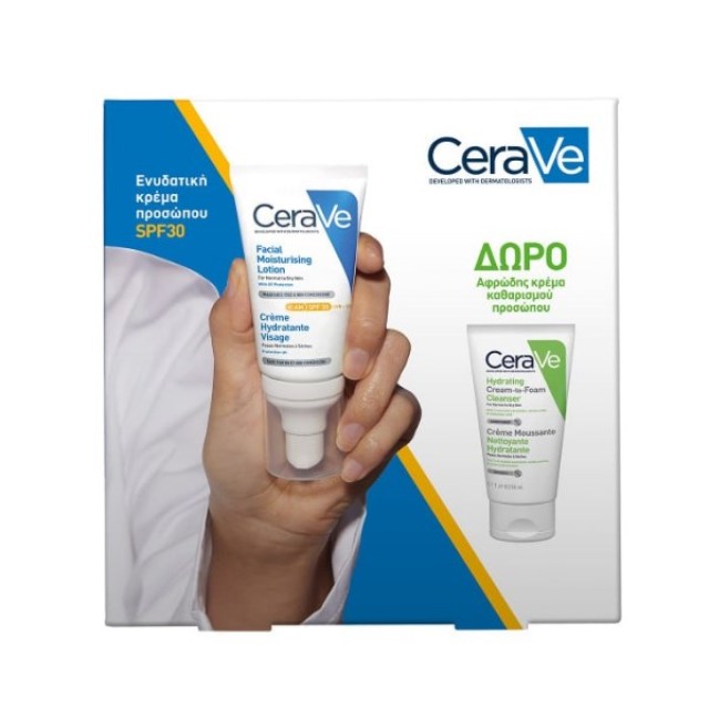 CeraVe SET Facial Moisturising Lotion SPF30 52ml & ΔΩΡΟ Hydrating Cream-to-Foam Cleanser 50ml (ΣΕΤ με Ενυδατική Κρέμα Προσώπου & ΔΩΡΟ Αφρώδης Κρέμα Καθαρισμού)