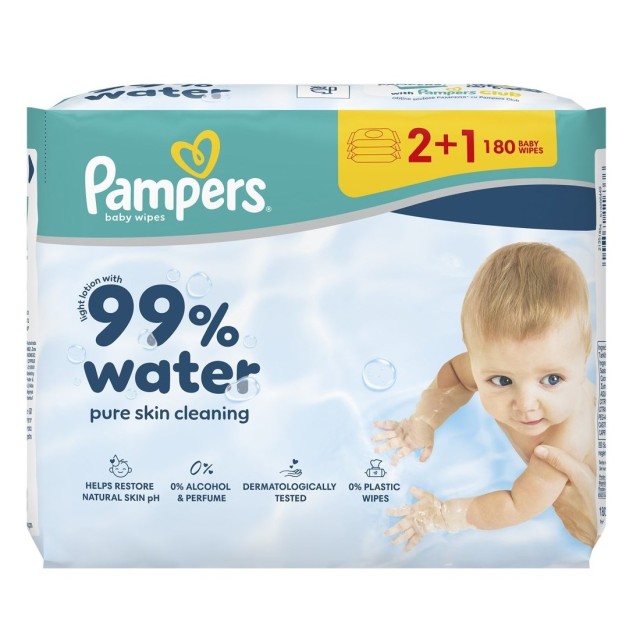 Pampers Wipes Aqua 99% Water 3x60pcs