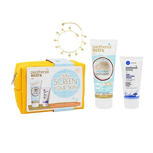 Panthenol Extra SET Sun Care Face & Body Milk SPF30 200ml & Skin Soothing Cream 100ml (ΣΕΤ με Αντηλιακό Γαλάκτωμα Προσώπου-Σώματος & Κρέμα για Ήπια Ηλιακά ή Θερμικά Εγκαύματα & ΔΩΡΟ Αλυσίδα Ποδιού)