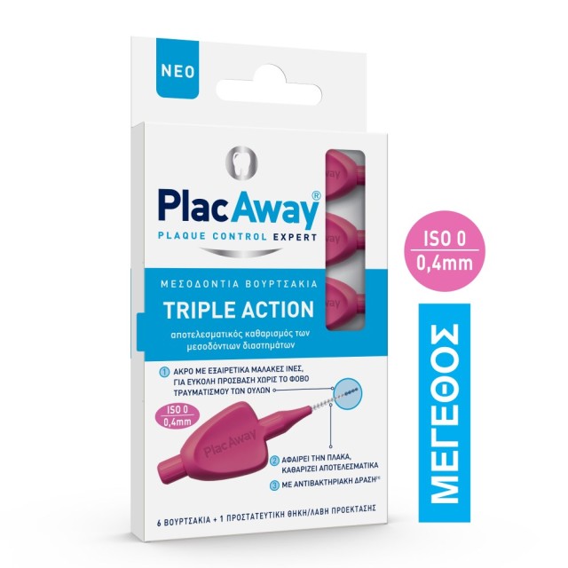 Plac Away Interdental Brushes Pink 0,4mm 6τεμ (Μεσοδόντια Βουρτσάκια Ροζ) 