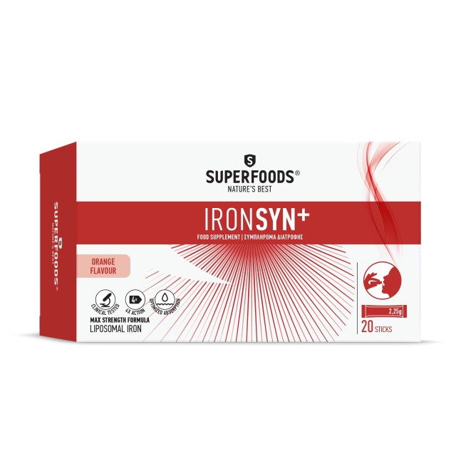 Superfoods Ironsyn+ 20sticks (Συμπλήρωμα Διατροφής με Λιποσωμιακό Σίδηρο)