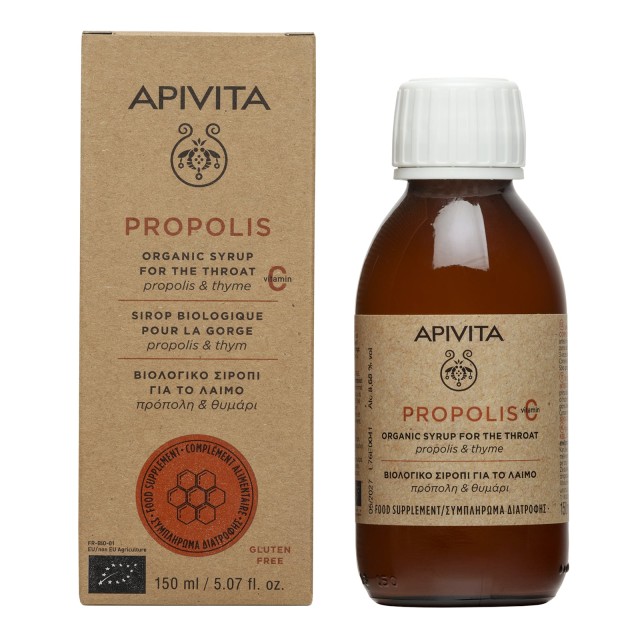 Apivita Propolis Organic Syrup 150ml (Βιολογικό Σιρόπι για το Λαιμό με Πρόπολη, Θυμάρι & Βιταμίνη C)
