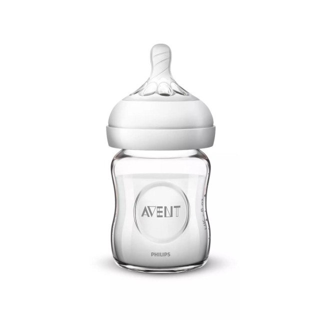 Avent Natural Glass Baby Bottle SCF051/17 0m+ 120ml (Γυάλινο Mπιμπερό με Θηλή Ροής για Νεογνά 0m+)