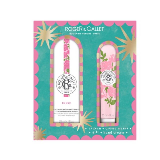 Roger & Gallet SET Rose Wellbeing Fragrant Water 30ml & ΔΩΡΟ Hand Cream 30ml (ΣΕΤ με Άρωμα & ΔΩΡΟ Ενυδατική Κρέμα Χεριών με Ροδοπέταλα Τριαντάφυλλου Δαμασκού)