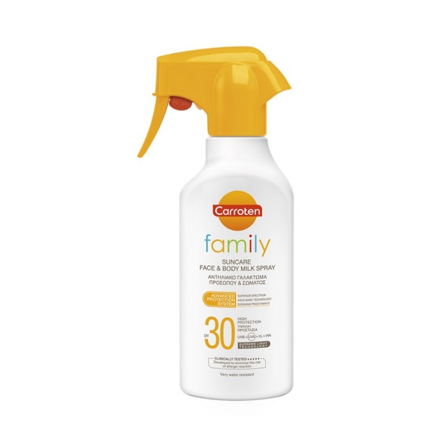 Carroten Family Suncare Face & Body Milk Spray SPF30 270ml (Αντηλιακό Γαλάκτωμα για Όλη την Οικογένεια σε Σπρέι)