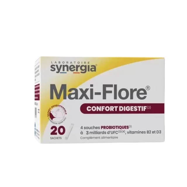 Synergia Maxi-Flore 20φακελάκια (Συμπλήρωμα Διατροφής με Προβιοτικά, Βιταμίνη D3 & B2 για την Ισορροπία του Μικροβιώματος)