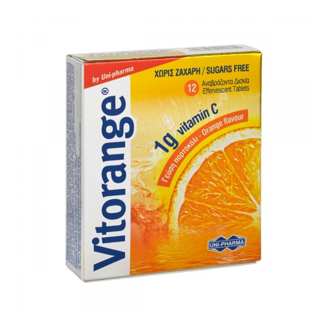 Unipharma Vitorange 1gr Vitamin C 12 Effervescent tabs (Συμπλήρωμα Διατροφής με Βιταμίνη C 1gr σε Αν