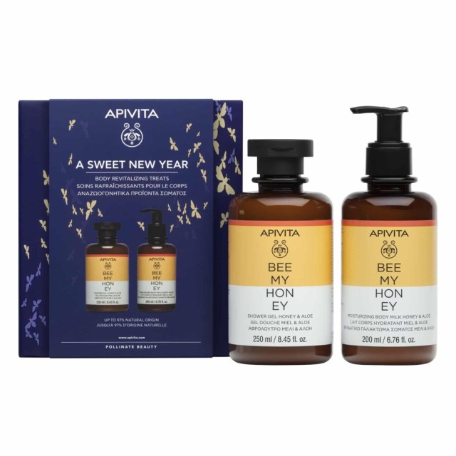 Apivita SET A Sweet New Year Bee My Honey Shower Gel 250ml & Moisturizing Body Milk 200ml (ΣΕΤ Αφρόλουτρο & Ενυδατικό Γαλάκτωμα Σώματος με Μέλι & Αλόη)