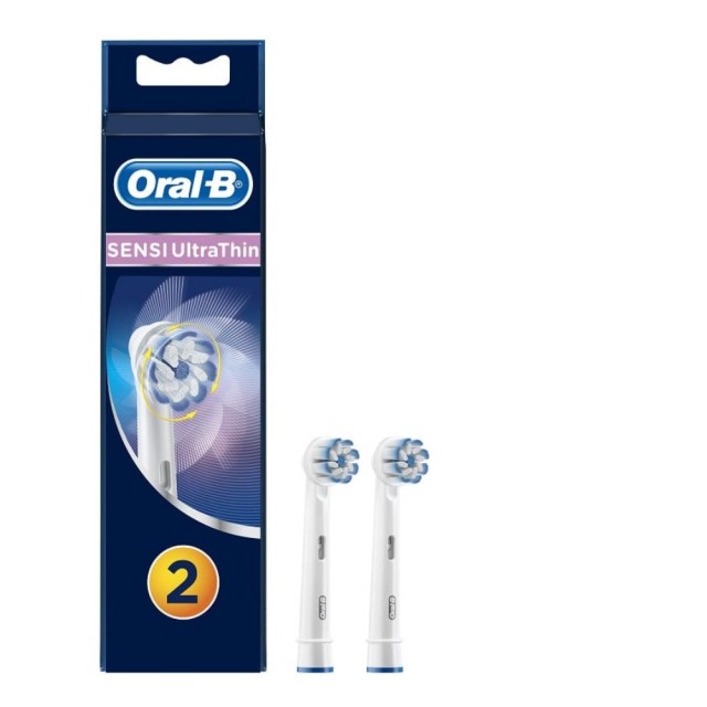 Oral B Sensi Ultra Thin Replacement Brush Heads 2τεμ (Ανταλλακτικές Κεφαλές για Ηλεκτρική Οδοντόβουρτσα για Ευαίσθητα Ούλα)