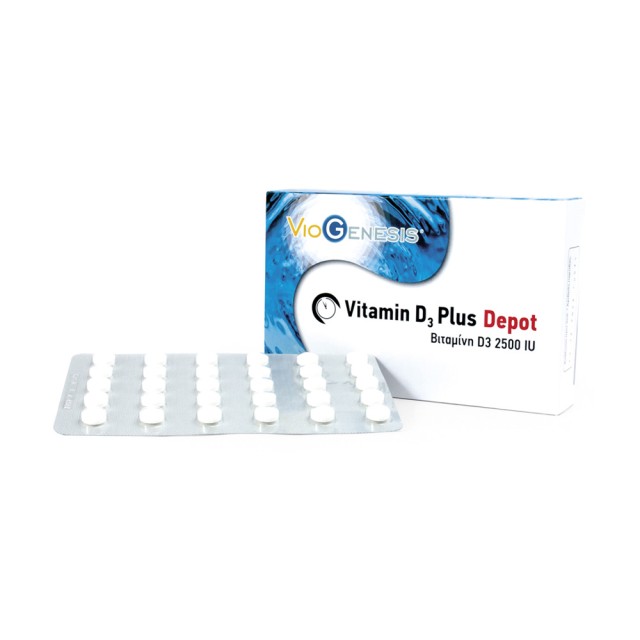 Viogenesis Vitamin D3 Plus 2500iu Depot 90 tabs (Συμπλήρωμα Διατροφής Βιταμίνη D3 σε Δισκία Βραδείας Αποδέσμευσης)
