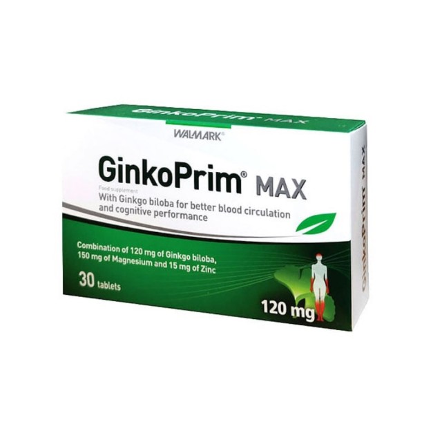 Vivapharm GinkoPrim Max 120mg 30tabs (Συμπλήρωμα Διατροφής για τη Φυσιολογική Λειτουργία του Νευρικού Συστήματος)