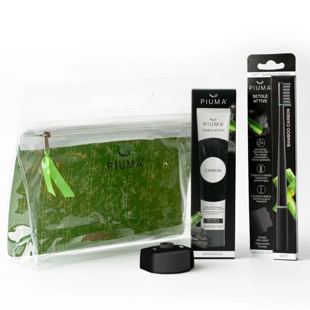 Piuma Gift Set Carbon Perfect Black (Σετ με Οδοντόβουρτσα & Οδοντόκρεμα με Άνθρακα & Βάση Οδοντόβουρτσας - Μαύρο)