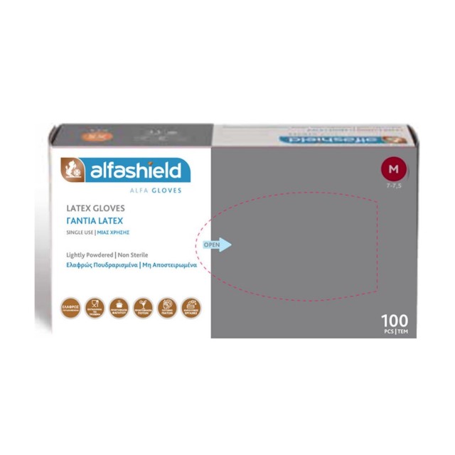 Alfashield Alfa Gloves Latex Gloves M Lightly Powdered 100pcs (Λευκά Γάντια Λάτεξ Ελαφρώς Πουδραρισμένα Medium 100τεμ)