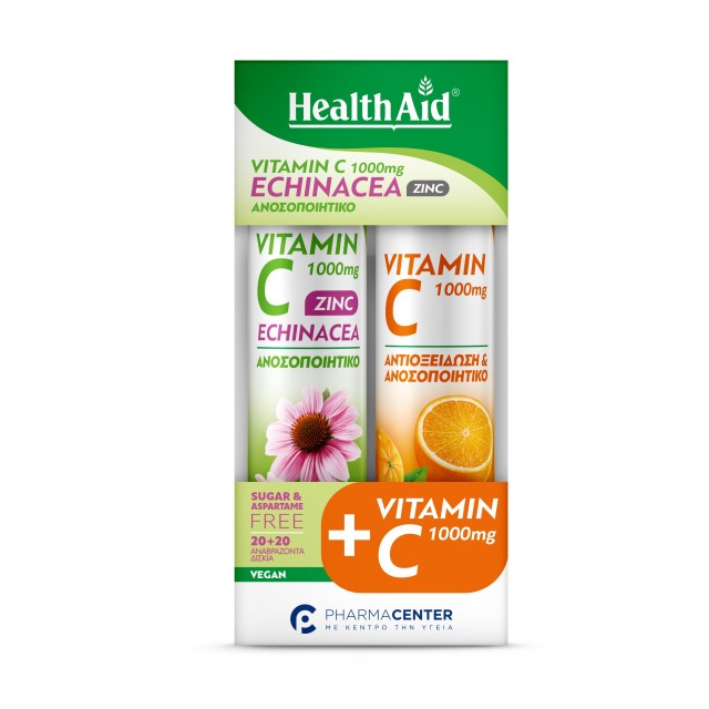 Health Aid Echinacea + Vitamin C + Zinc 20tabs & Vitamin C 1000mg Orange 20tabs (ΣΕΤ με Εχινάκεια, Βιταμίνη C & Ψευδάργυρο & Βιταμίνη C με Γεύση Πορτοκάλι σε Αναβράζουσες Ταμπλέτες)
