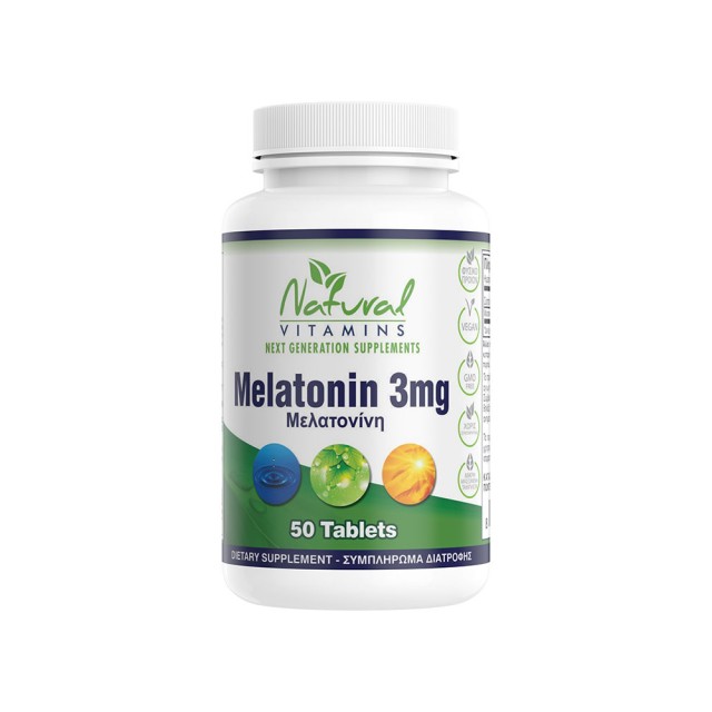 Natural Vitamins Melatonin 3mg 50tabs (Συμπλήρωμα Διατροφής με Μελατονίνη για Βελτίωση του Ύπνου)