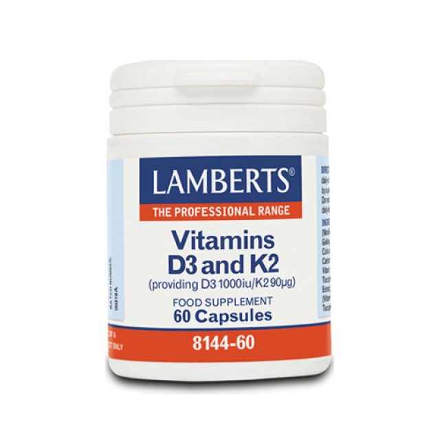 Lamberts Vitamins D3 1000iu & K2 90mg 60tabs (Συμπλήρωμα Διατροφής για την Καλή Κατάσταση των Οστών & των Αρθρώσεων) 